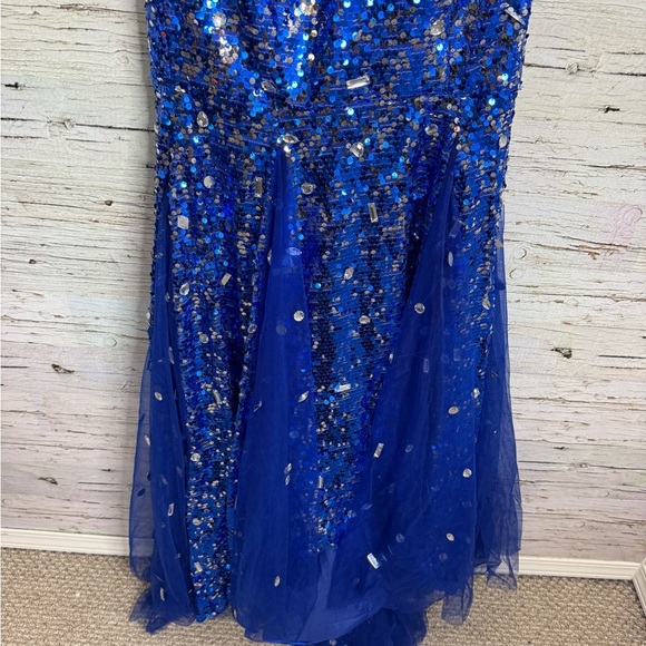 Hebeos Prom Dress blue sequin strapless size medium tulle silver - Picture 2 of 7